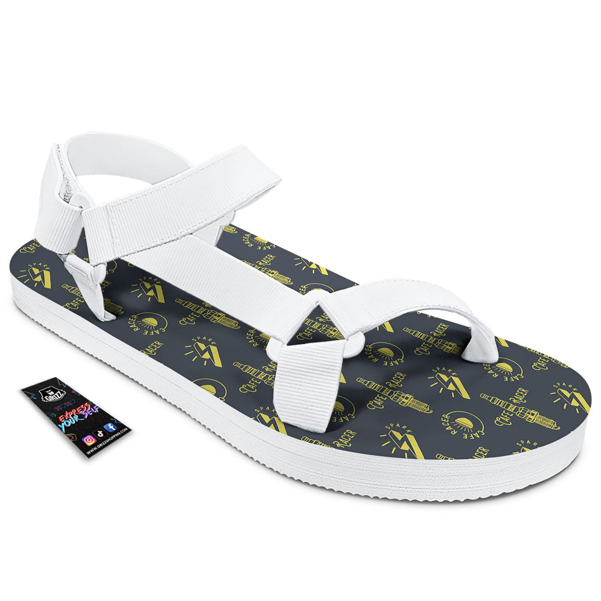 Parts Motorcycle Print Pattern White Open Toe Sandals-grizzshop