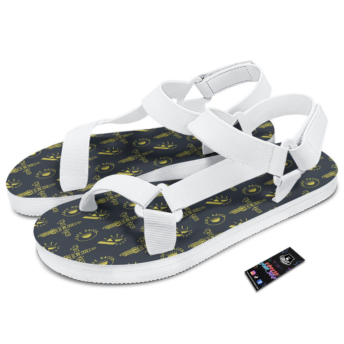 Parts Motorcycle Print Pattern White Open Toe Sandals-grizzshop