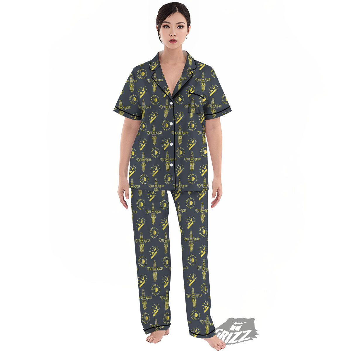 Parts Motorcycle Print Pattern Women's Pajamas Set-grizzshop
