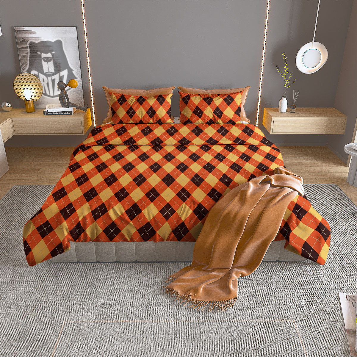 Party Argyle Halloween Print Pattern Duvet Cover Bedding Set