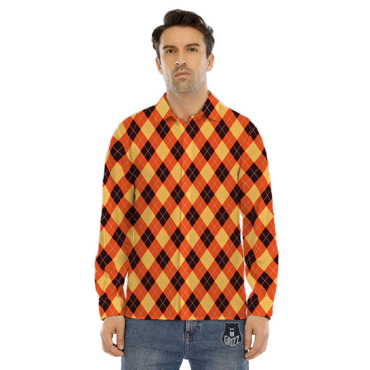 Party Argyle Halloween Print Pattern Men's Dress Shirts-grizzshop