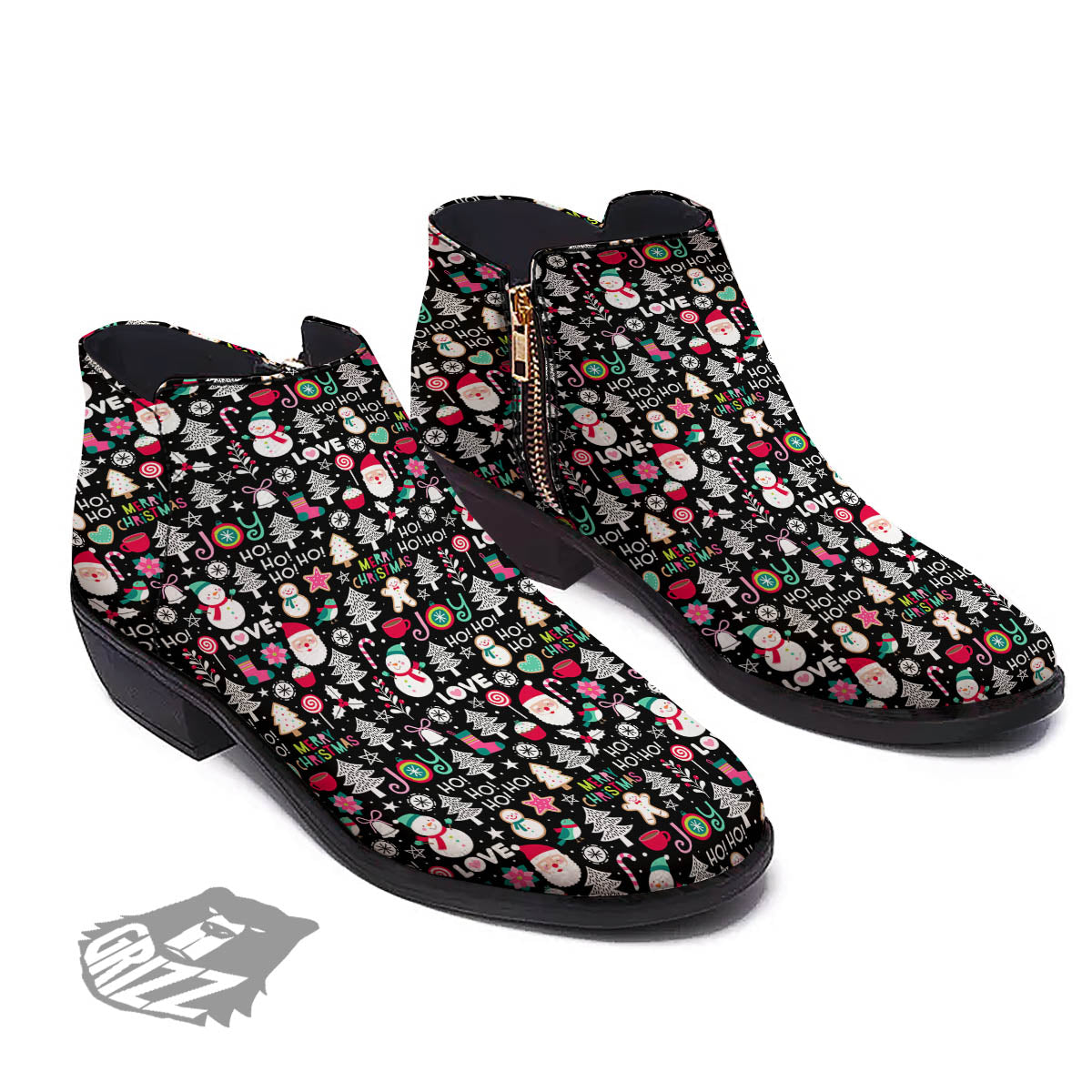 Party Elements Christmas Print Pattern Ankle Boots-grizzshop