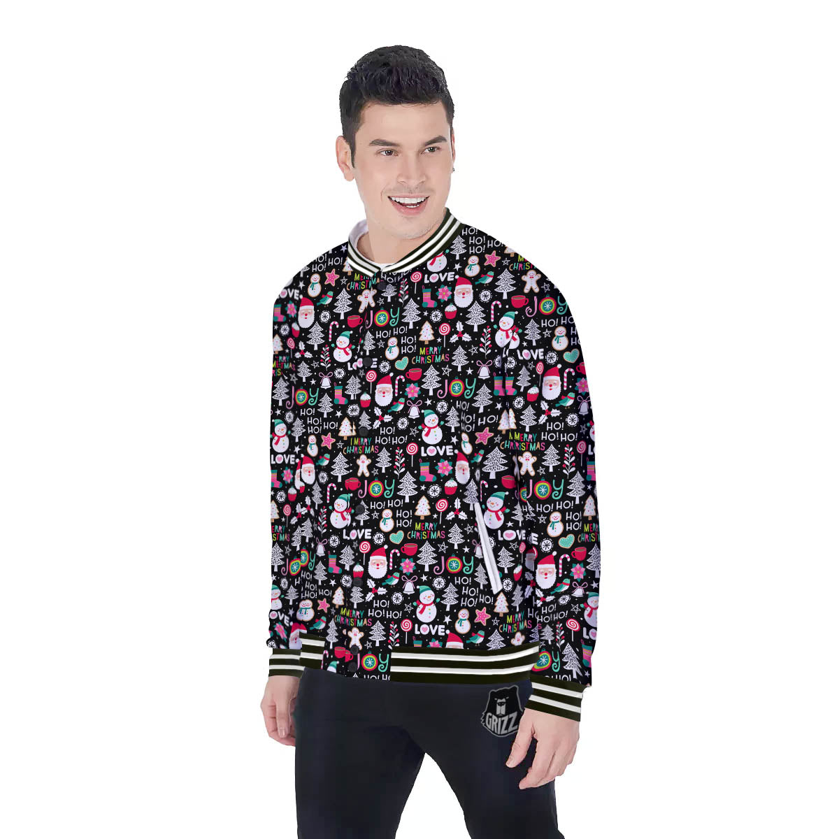 Party Elements Christmas Print Pattern Baseball Jacket-grizzshop