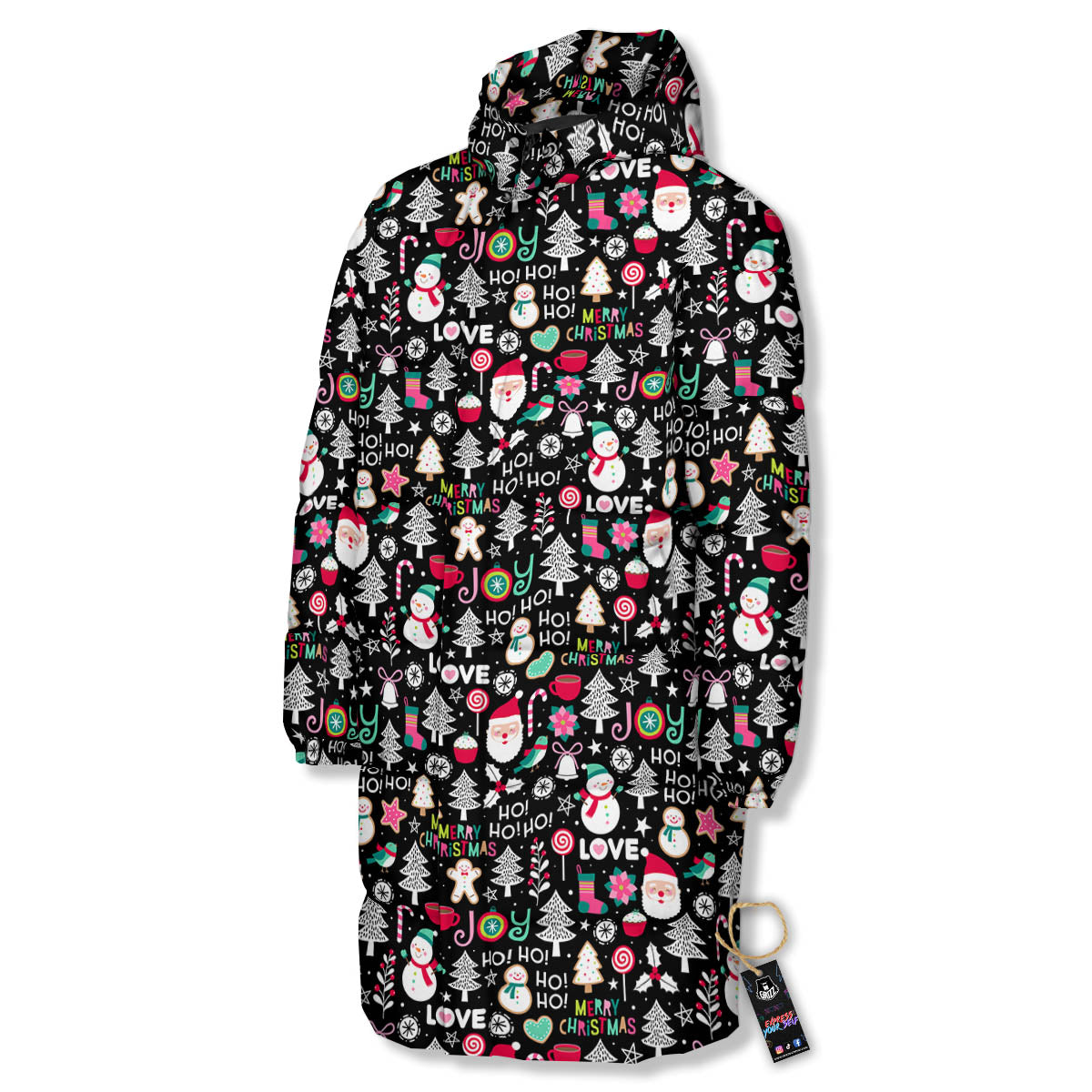 Party Elements Christmas Print Pattern Long Down Jacket-grizzshop