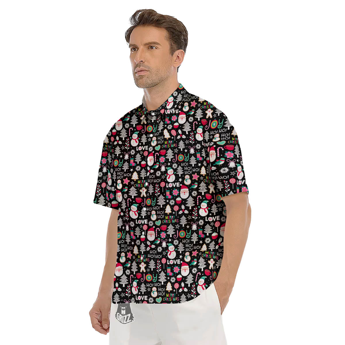 Party Elements Christmas Print Pattern Men's Short Sleeve Shirts-grizzshop