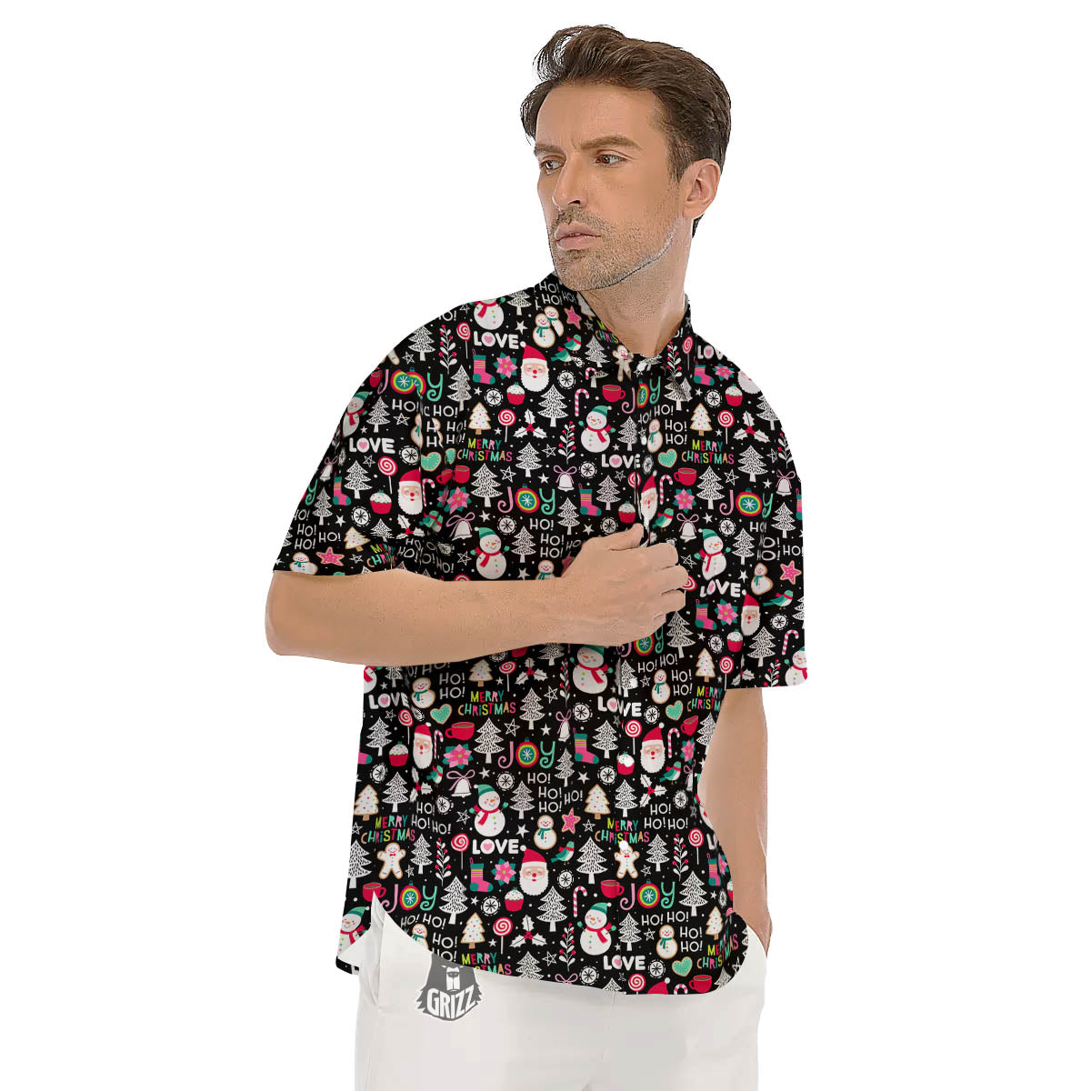 Party Elements Christmas Print Pattern Men's Short Sleeve Shirts-grizzshop