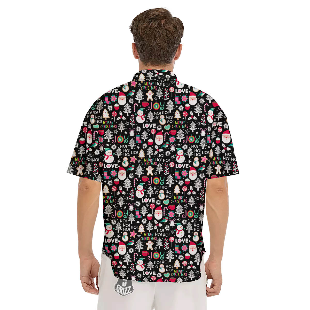 Party Elements Christmas Print Pattern Men's Short Sleeve Shirts-grizzshop