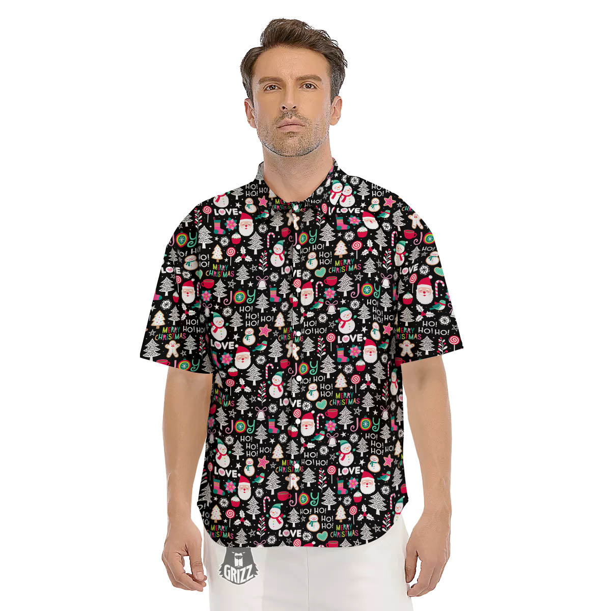 Party Elements Christmas Print Pattern Men's Short Sleeve Shirts-grizzshop