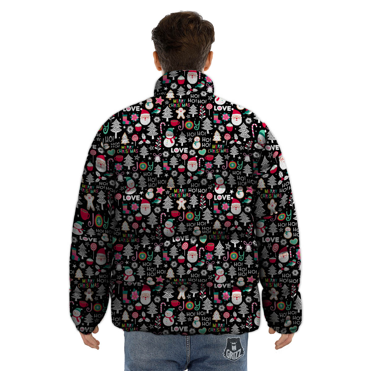 Party Elements Christmas Print Pattern Puffer Jacket-grizzshop