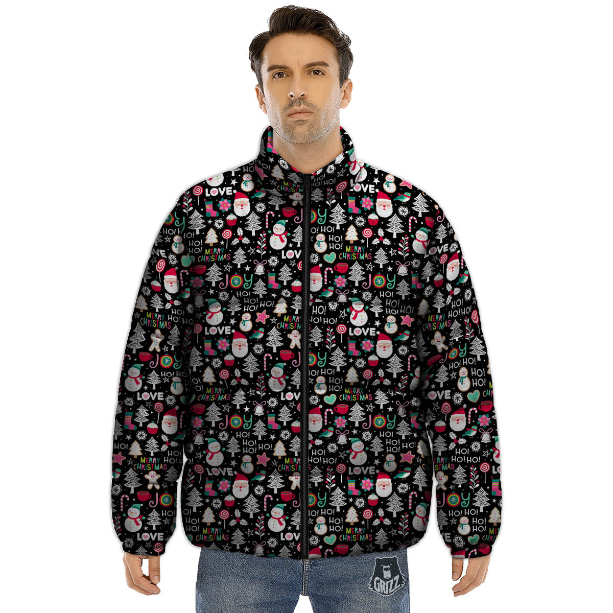 Party Elements Christmas Print Pattern Puffer Jacket-grizzshop