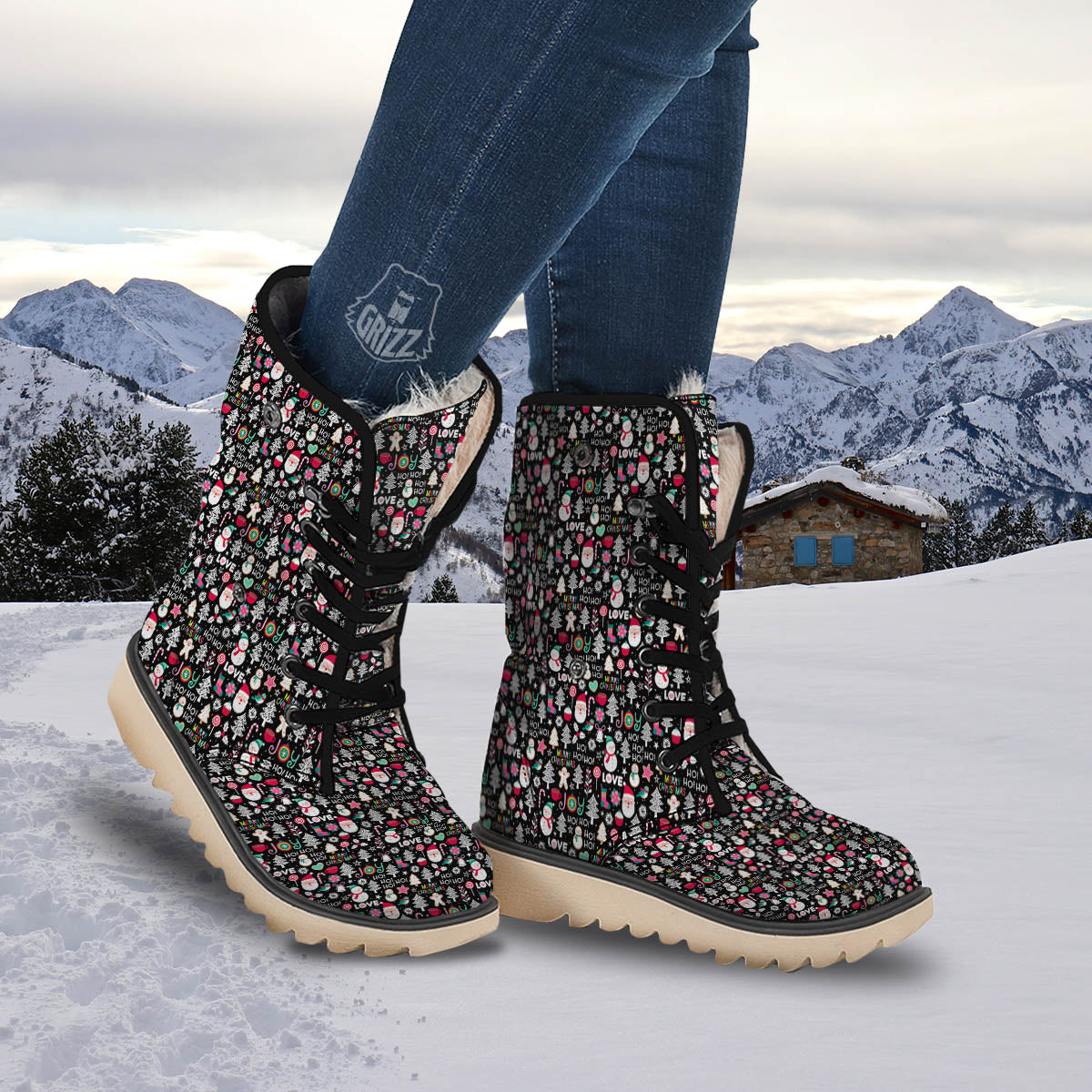 Party Elements Christmas Print Pattern Snow Boots-grizzshop