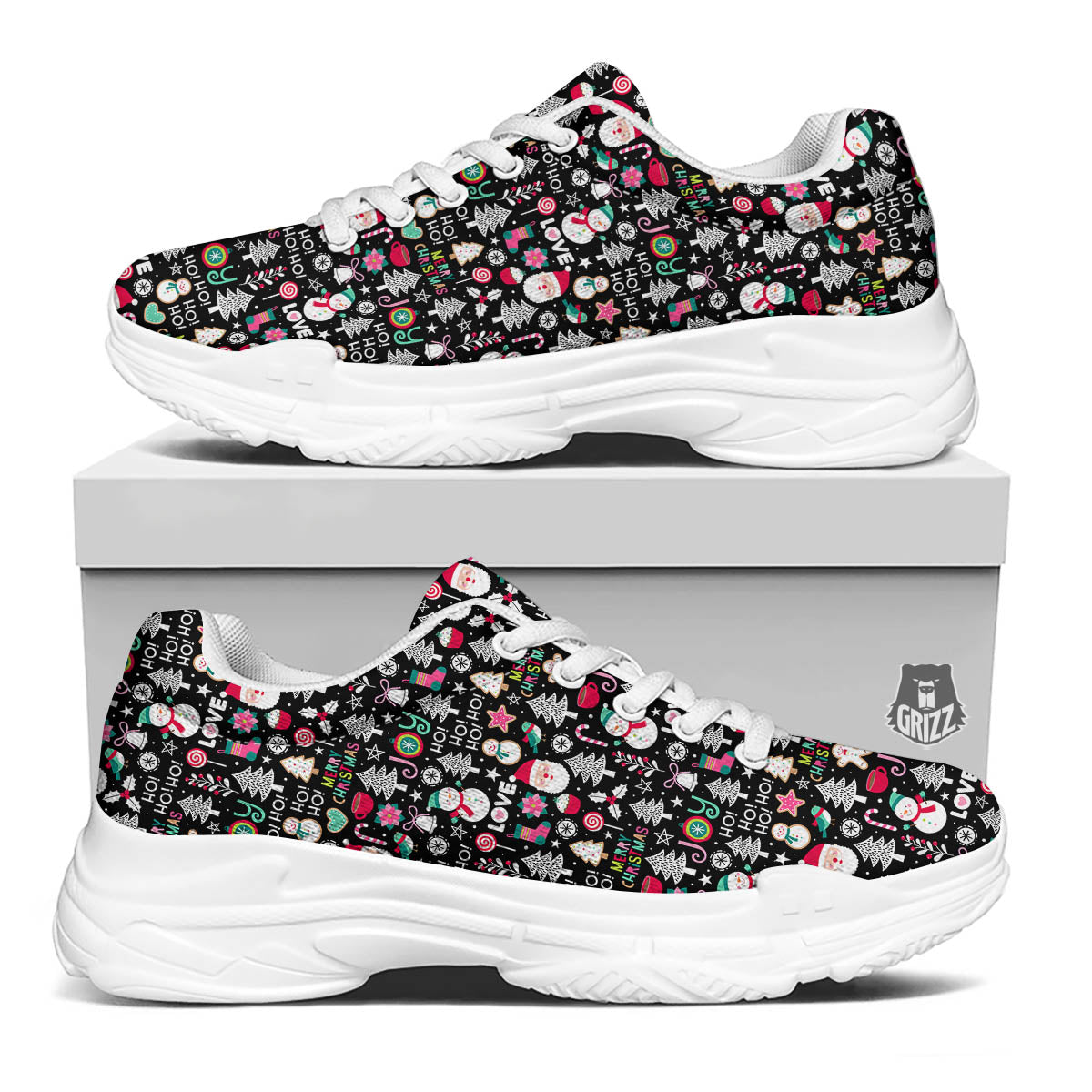 Party Elements Christmas Print Pattern White Chunky Shoes-grizzshop