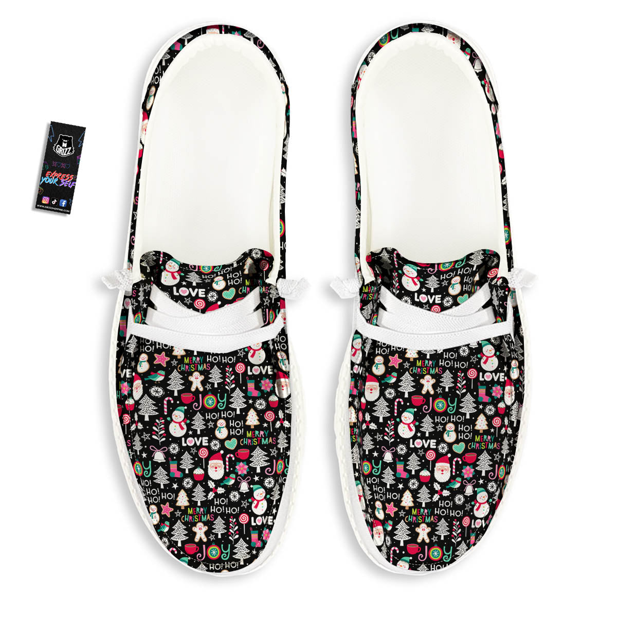 Party Elements Christmas Print Pattern White Loafers-grizzshop