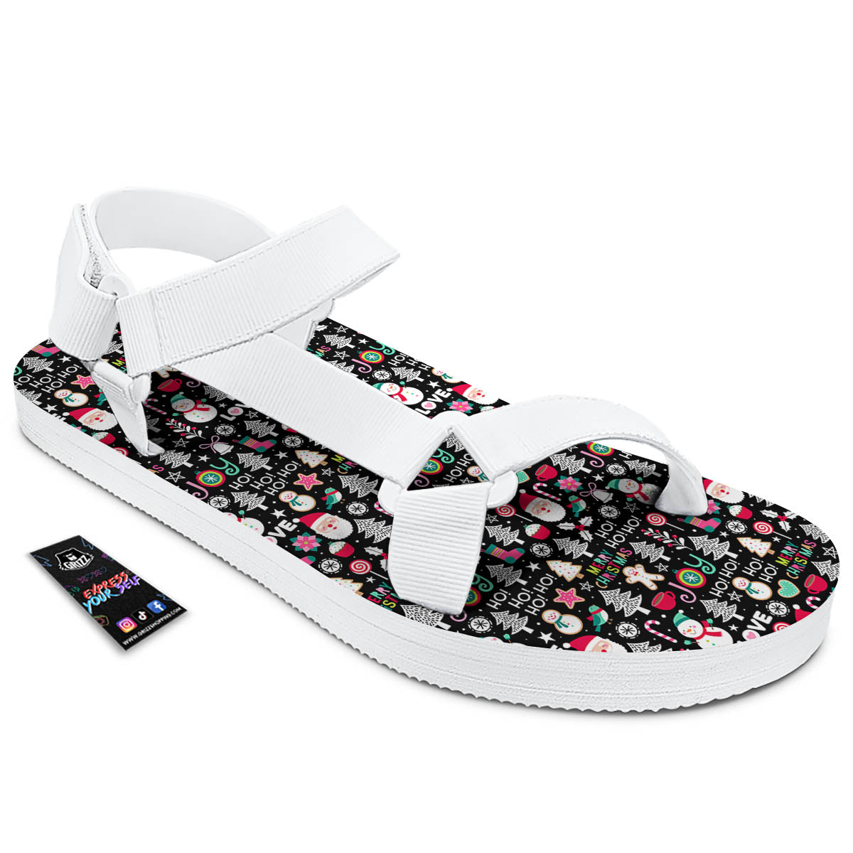 Party Elements Christmas Print Pattern White Open Toe Sandals-grizzshop