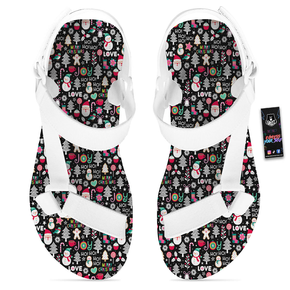 Party Elements Christmas Print Pattern White Open Toe Sandals-grizzshop