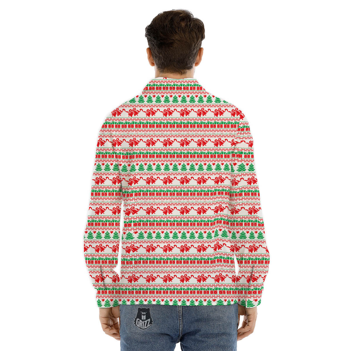 Party Knitted Christmas Print Pattern Men's Dress Shirts-grizzshop