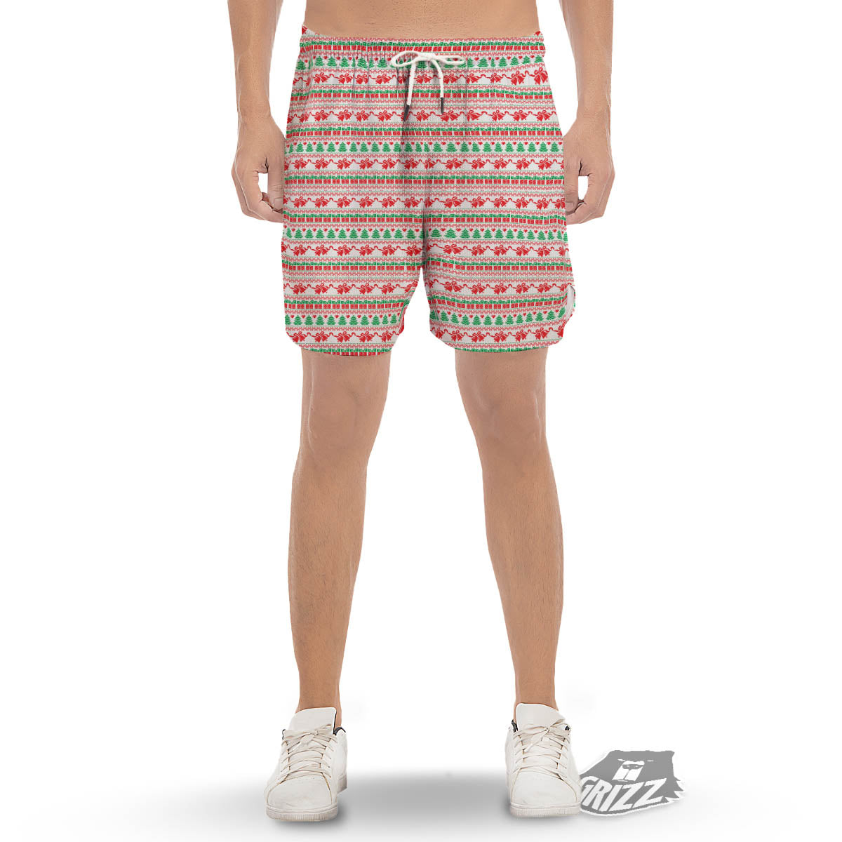 Party Knitted Christmas Print Pattern Men's Gym Shorts-grizzshop