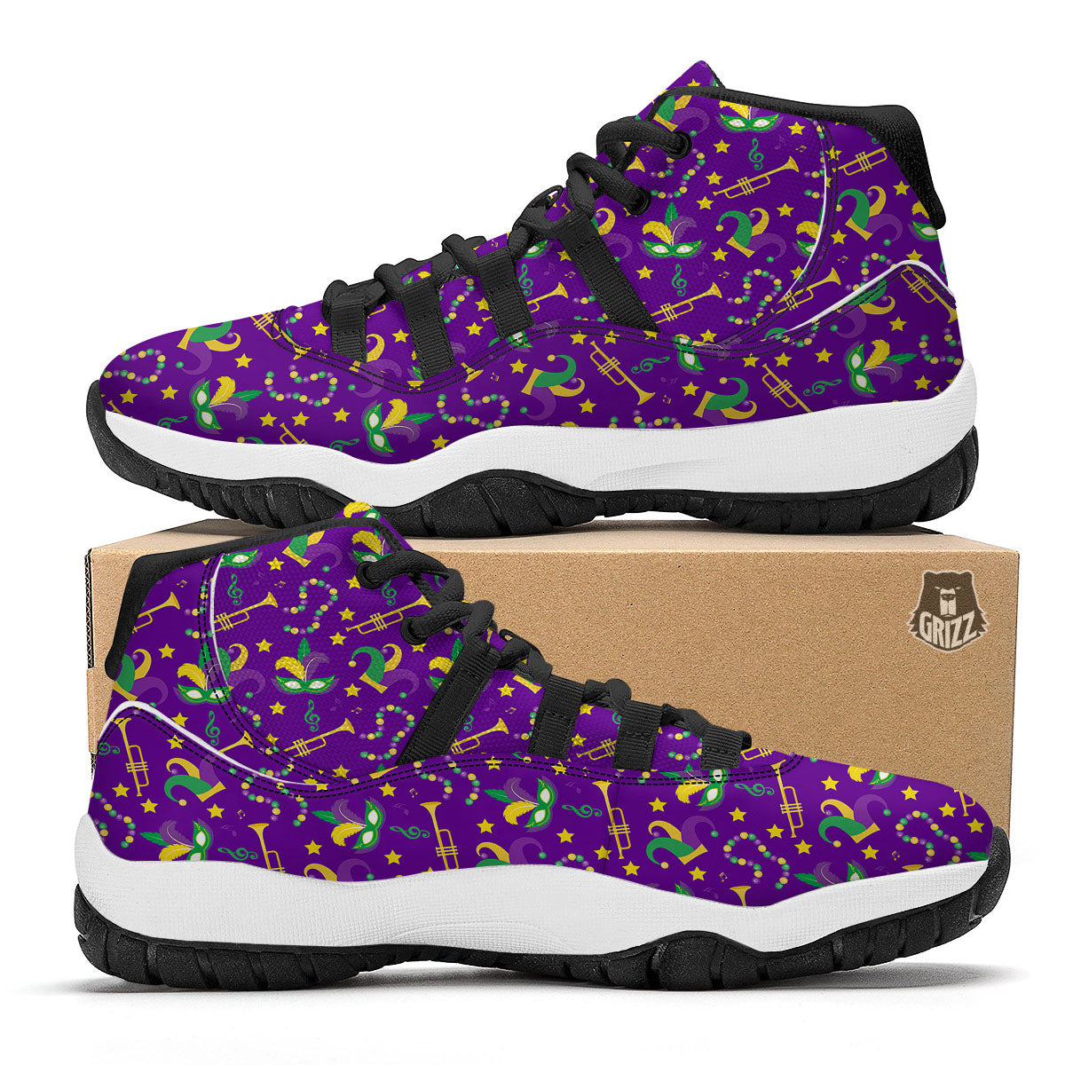 Party Mardi Gras Print Pattern Black Bball Shoes-grizzshop