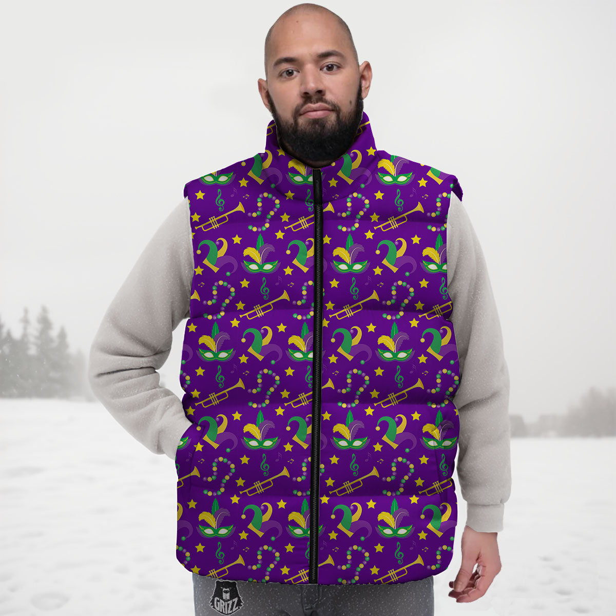 Party Mardi Gras Print Pattern Down Vest
