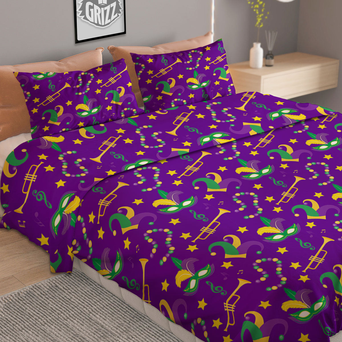 Party Mardi Gras Print Pattern Duvet Cover Bedding Set