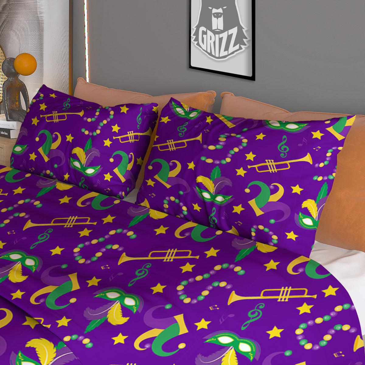 Party Mardi Gras Print Pattern Duvet Cover Bedding Set
