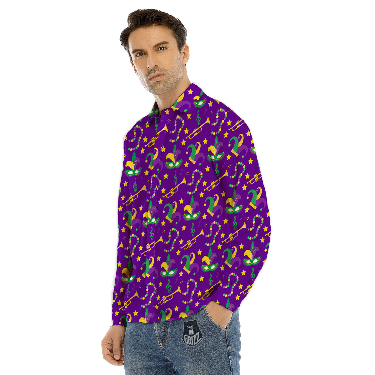 Party Mardi Gras Print Pattern Men's Dress Shirts-grizzshop