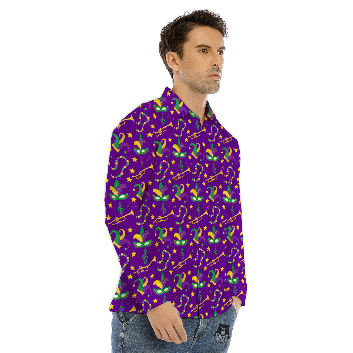 Party Mardi Gras Print Pattern Men's Dress Shirts-grizzshop