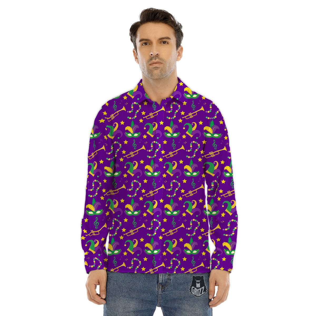 Party Mardi Gras Print Pattern Men's Dress Shirts-grizzshop