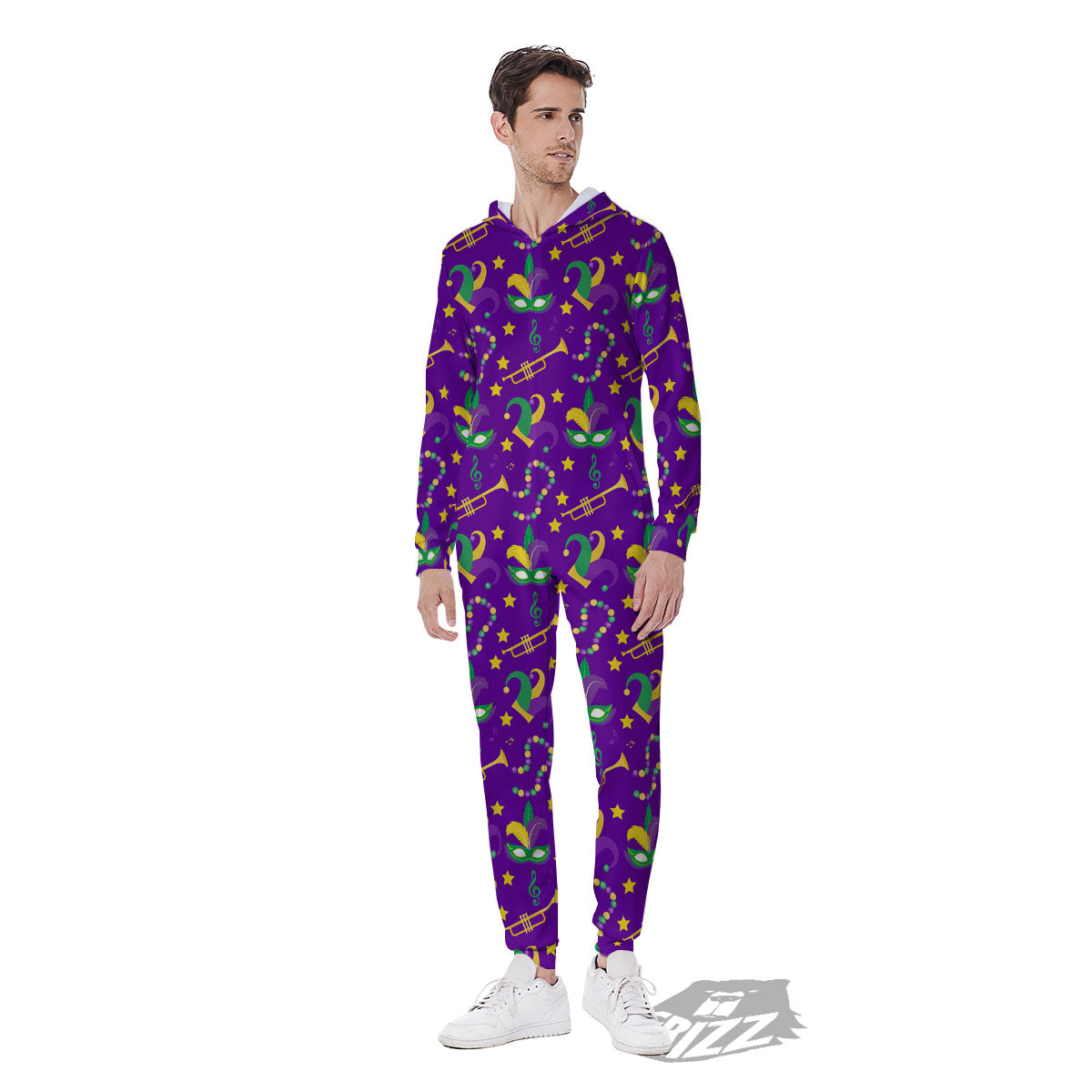 Party Mardi Gras Print Pattern Men's Jumpsuit-grizzshop
