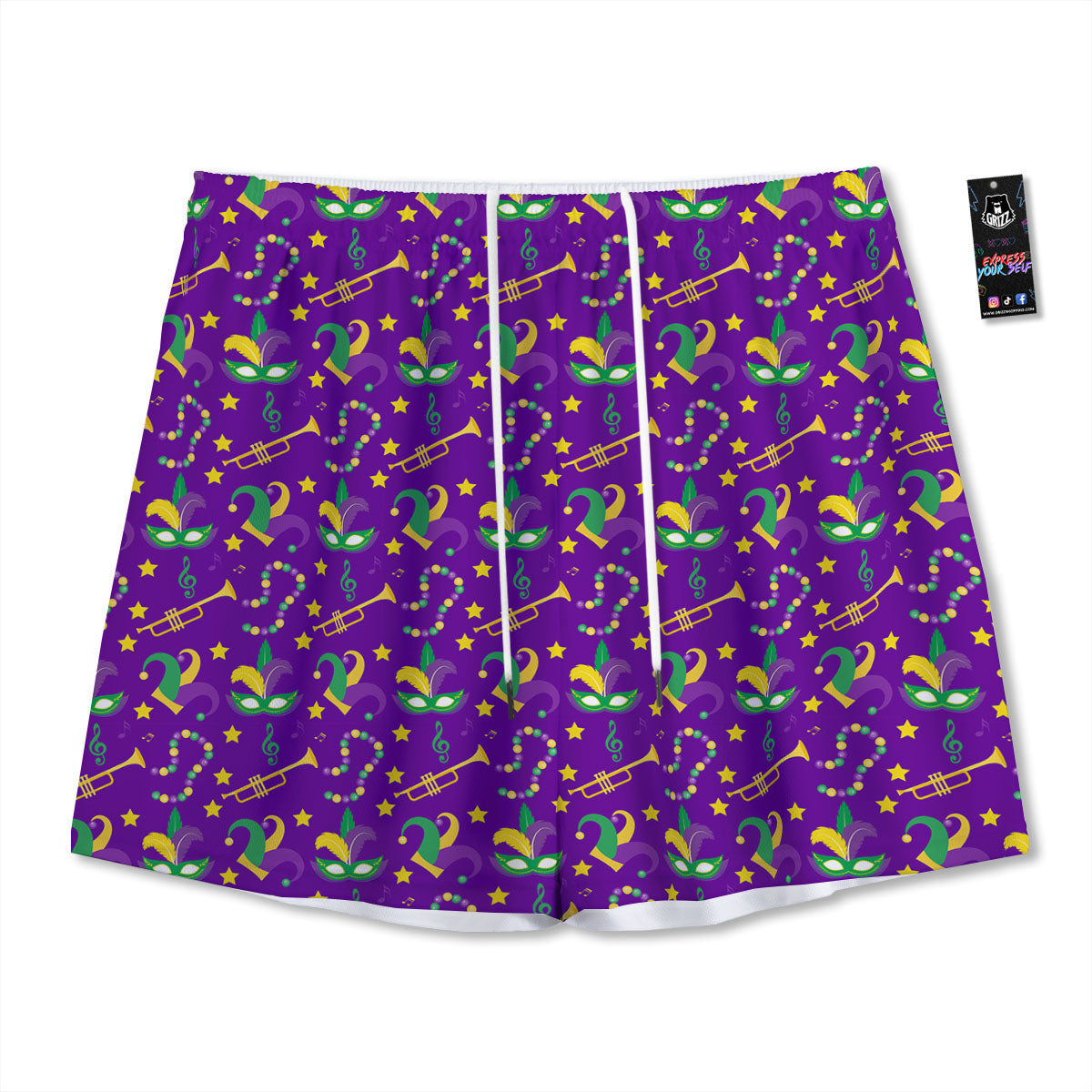 Party Mardi Gras Print Pattern Mesh Shorts