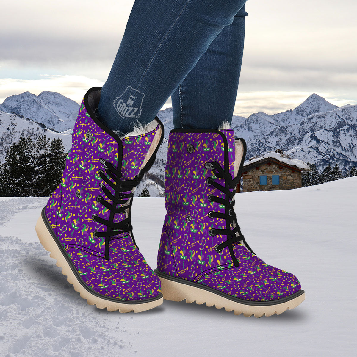 Party Mardi Gras Print Pattern Snow Boots-grizzshop