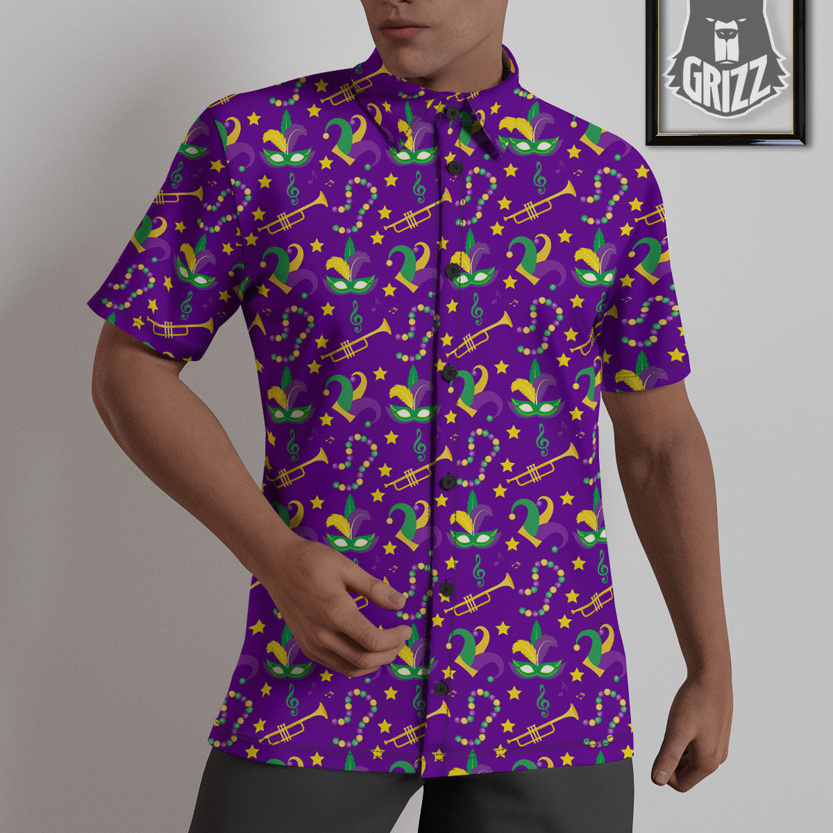 Party Mardi Gras Print Pattern Untucked Shirts-grizzshop
