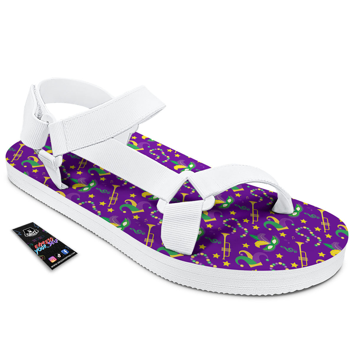 Party Mardi Gras Print Pattern White Open Toe Sandals-grizzshop