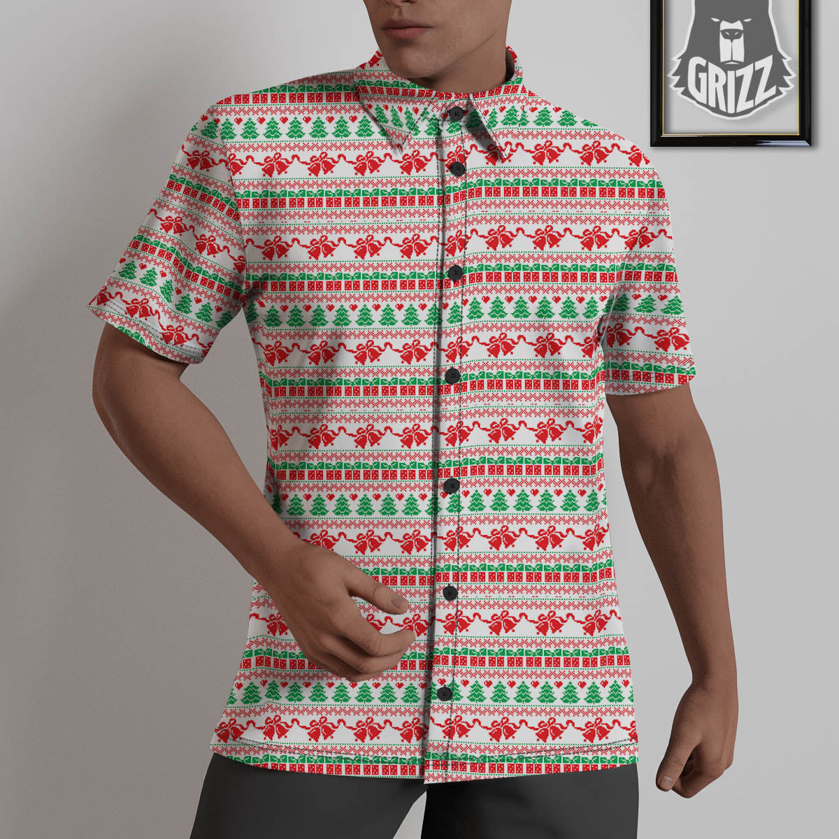 Party Knitted Christmas Print Pattern Untucked Shirts-grizzshop