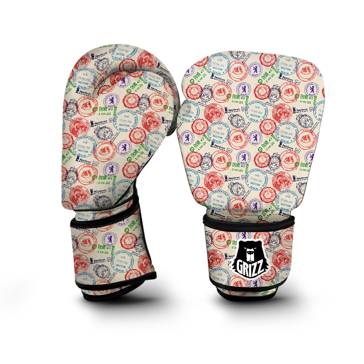Passport Stamp Vintage Print Pattern Boxing Gloves-grizzshop