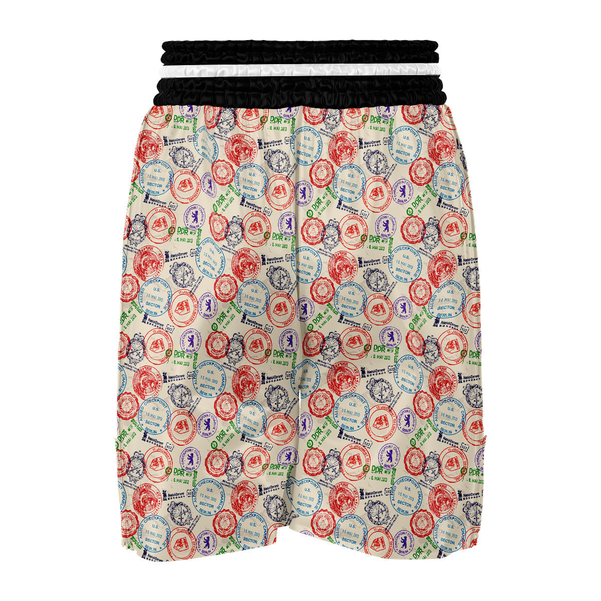 Passport Stamp Vintage Print Pattern Boxing Shorts-grizzshop