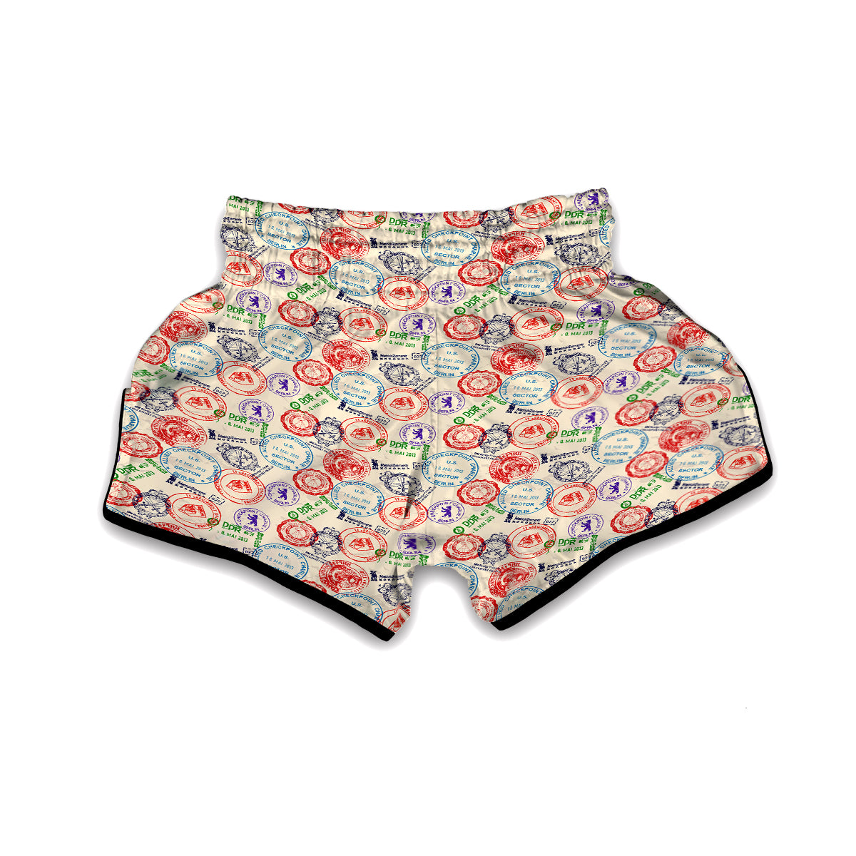 Passport Stamp Vintage Print Pattern Muay Thai Boxing Shorts-grizzshop