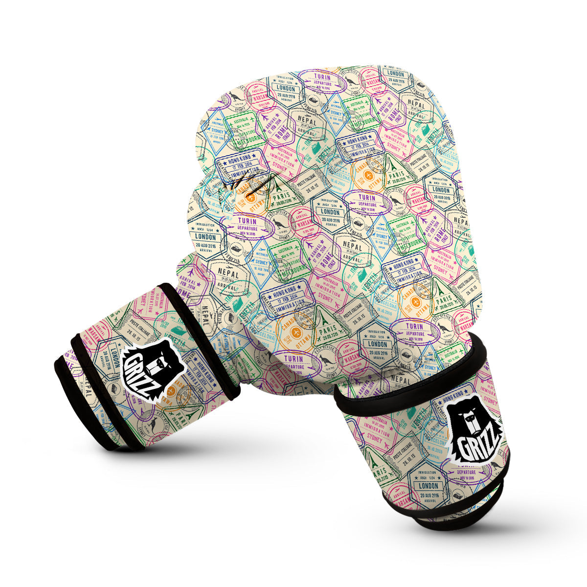 Passport Stamp Vintage Travel Print Pattern Boxing Gloves-grizzshop