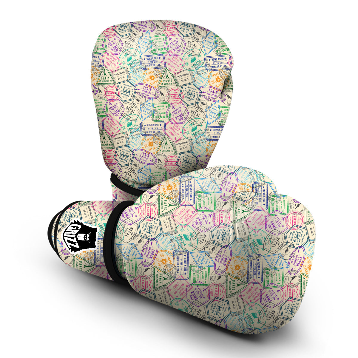 Passport Stamp Vintage Travel Print Pattern Boxing Gloves-grizzshop