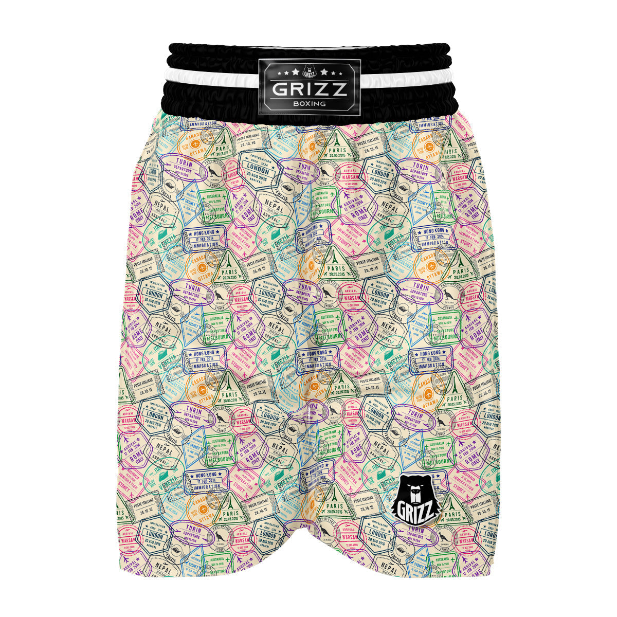 Passport Stamp Vintage Travel Print Pattern Boxing Shorts-grizzshop