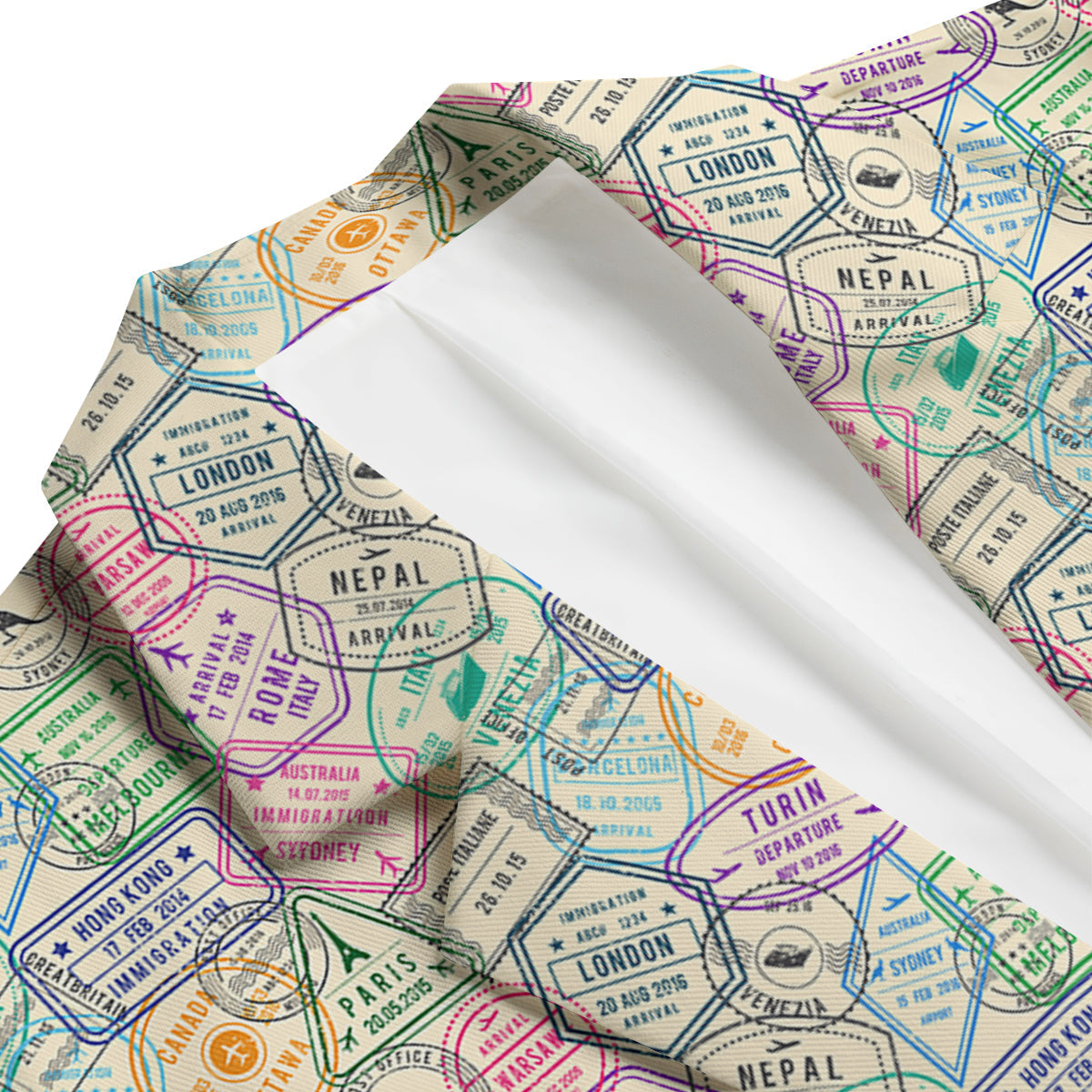 Passport Stamp Vintage Travel Print Pattern Men's Blazer-grizzshop