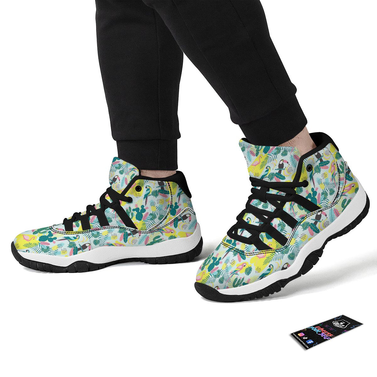 Pastal Parrot Bird Floral Pattern Print Black Bball Shoes-grizzshop