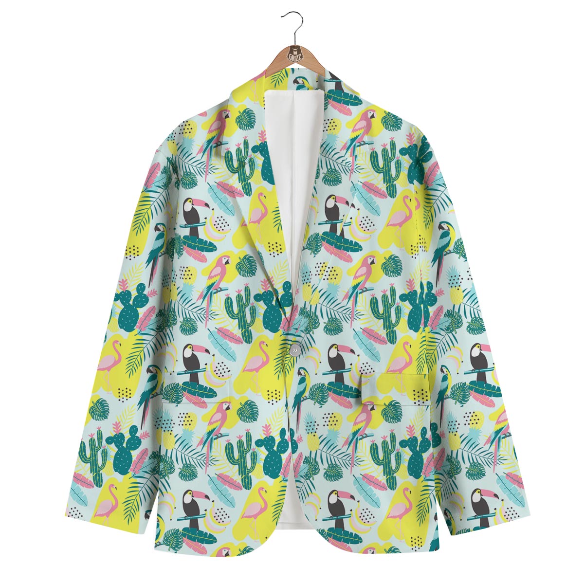 Pastal Parrot Bird Floral Pattern Print Men's Blazer-grizzshop