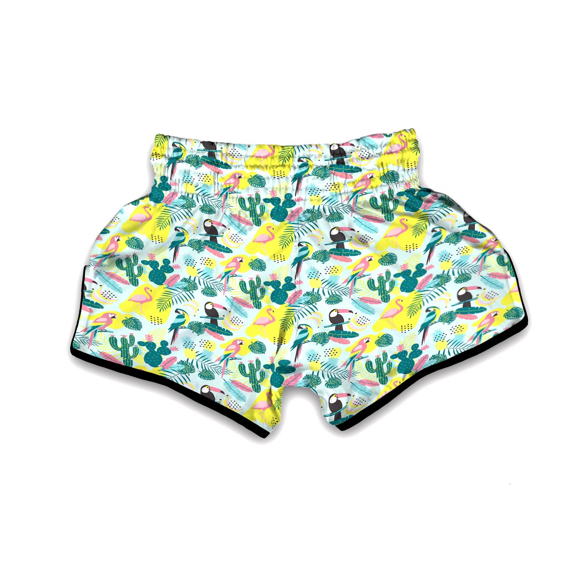 Pastal Parrot Bird Floral Pattern Print Muay Thai Boxing Shorts-grizzshop