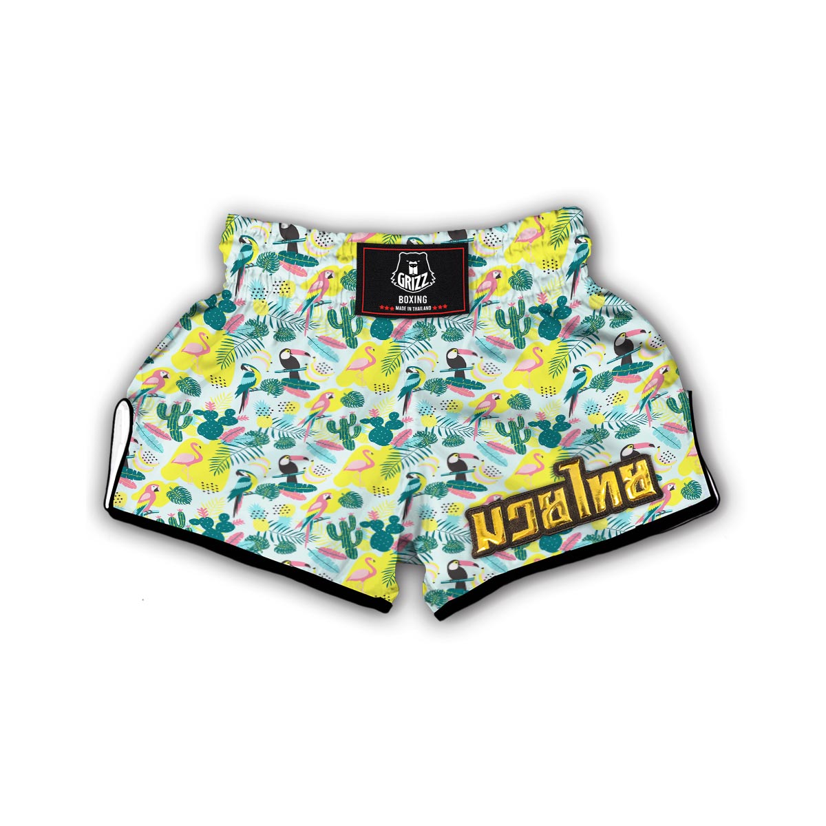 Pastal Parrot Bird Floral Pattern Print Muay Thai Boxing Shorts-grizzshop