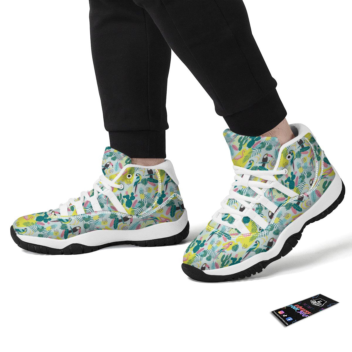 Pastal Parrot Bird Floral Pattern Print White Bball Shoes-grizzshop