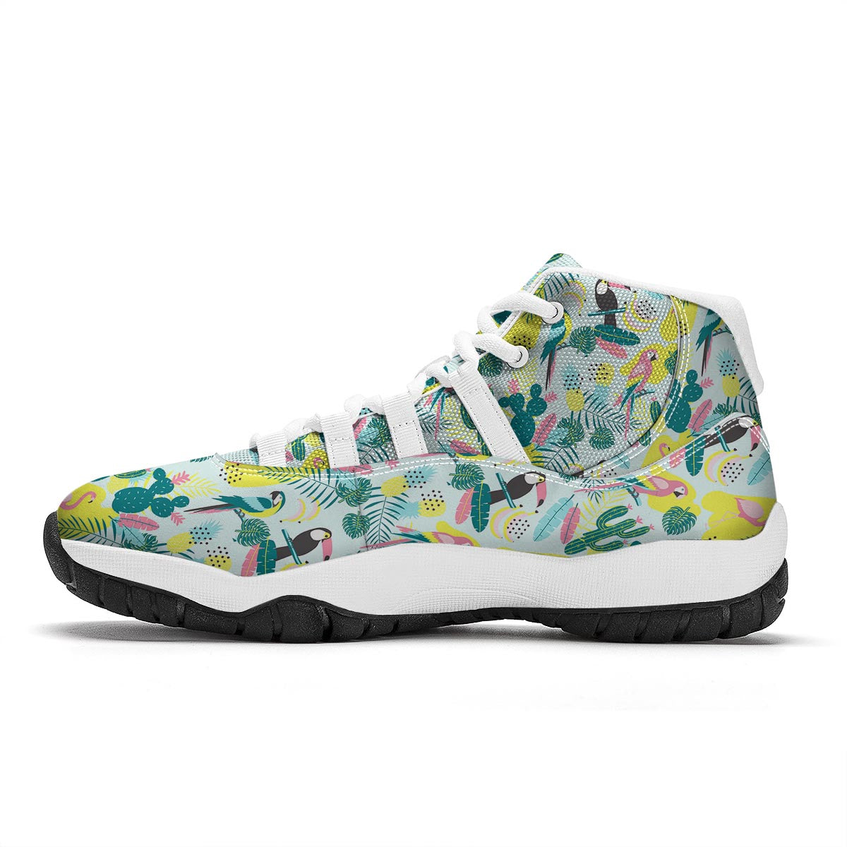 Pastal Parrot Bird Floral Pattern Print White Bball Shoes-grizzshop