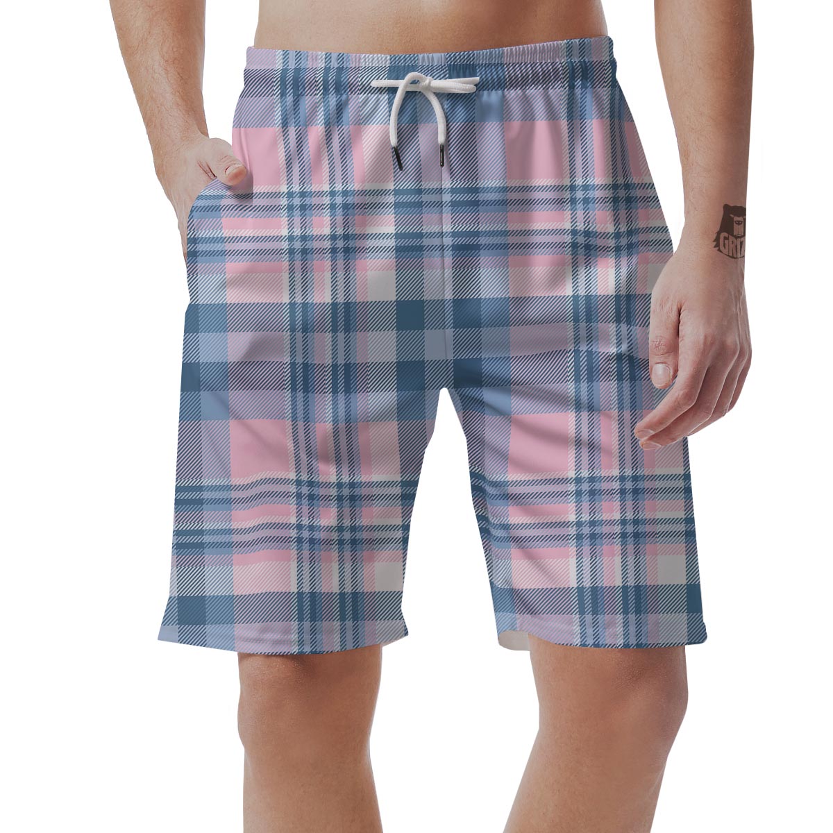 Pastel Blue And Pink Plaid Tartan Men's Shorts-grizzshop