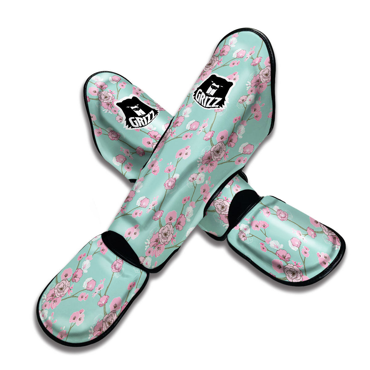 Pastel Doodle Cherry Blossom Muay Thai Shin Guards-grizzshop