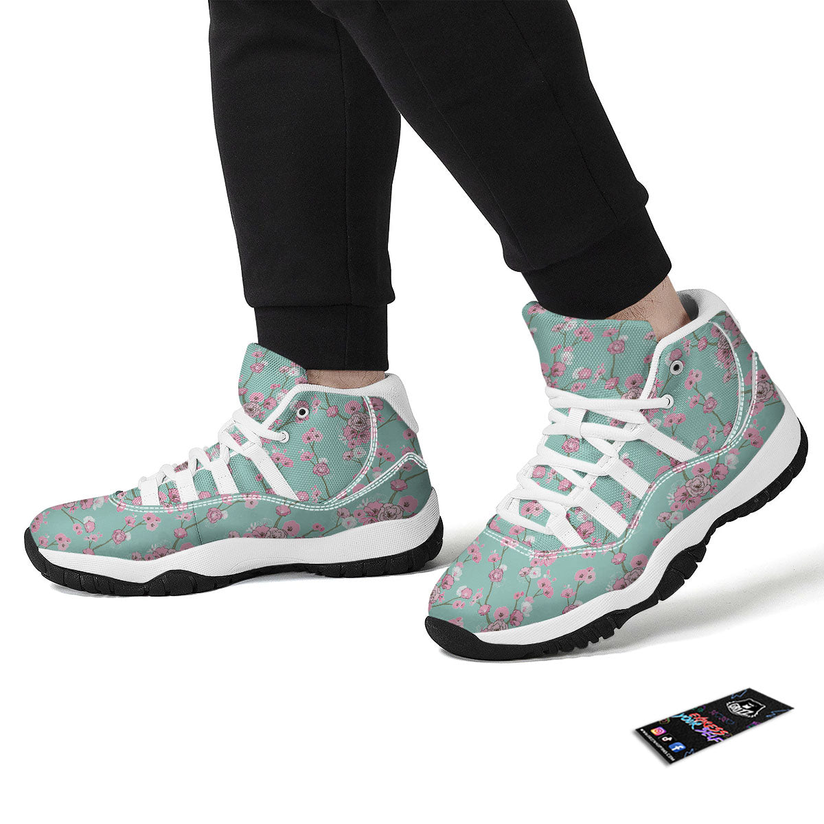 Pastel Doodle Cherry Blossom White Bball Shoes-grizzshop